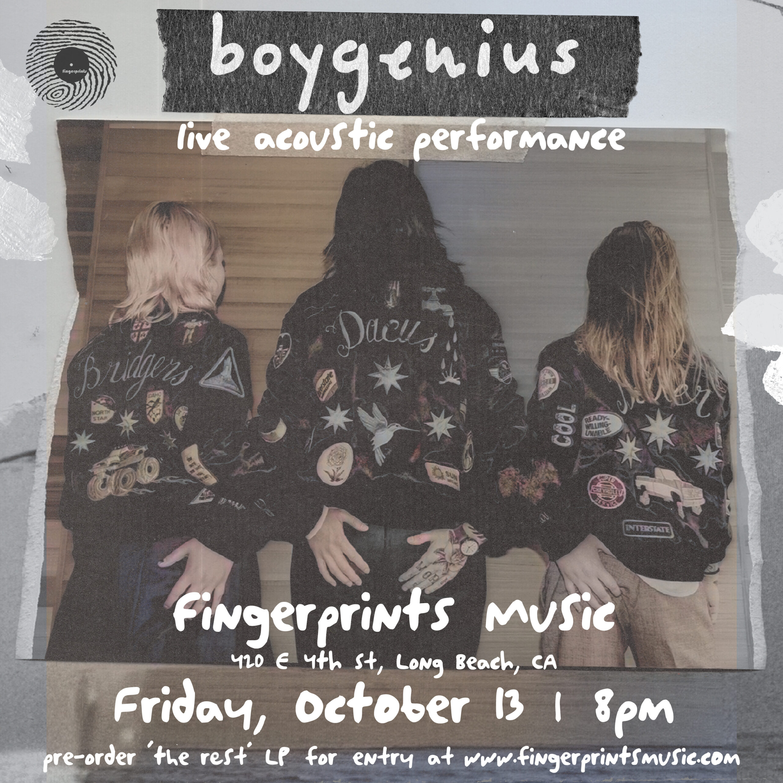 boygenius live acoustic performance at Fingerprints Friday 10/13 at 8pm
