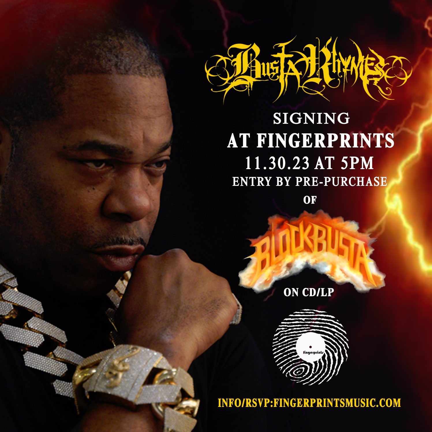 Busta Rhymes signing BLOCKBUSTA at Fingerprints 11/30/23 at 5pm