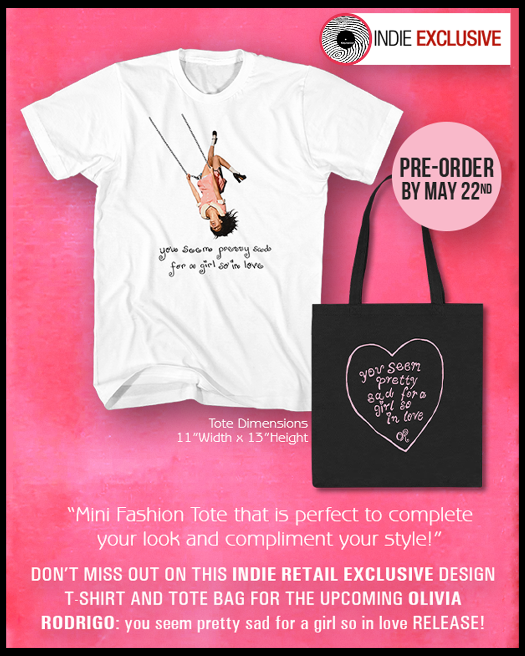Olivia Rodrigo - Pretty Sad So In Love - Indie Store Exclusive white T-shirt and black Tote Bag