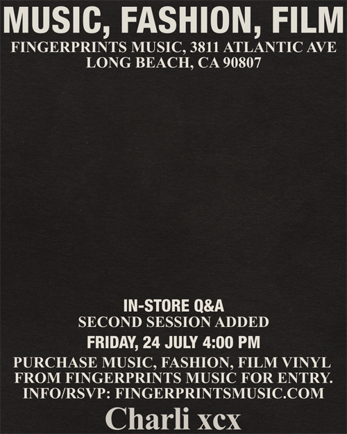 Charli xcx In-Store Q&A at Fingerprints Friday July 24th at 4pm