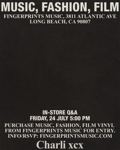 Charli xcx In-Store Q&A at Fingerprints Friday July 24th at 5pm