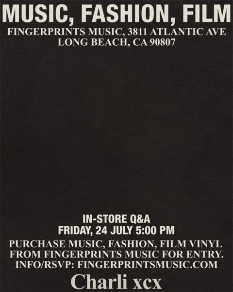 Charli xcx In-Store Q&A at Fingerprints Friday July 24th at 5pm